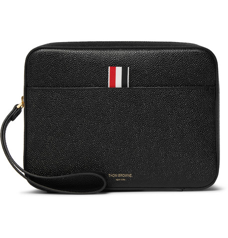 Thom Browne – Striped Grosgrain-Trimmed Pebble-Grain Leather Pouch ...