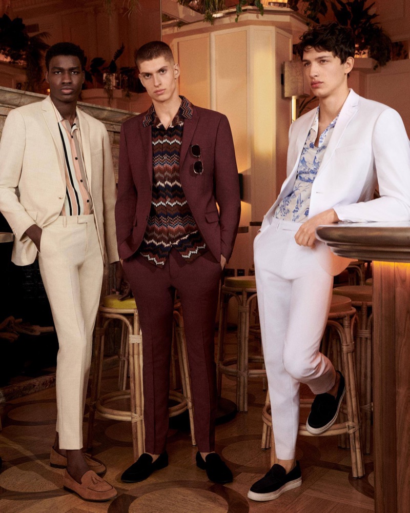 Michael Chima, Azim Osmani, and Romain Hamdous embrace a retro attitude in Topman suits.