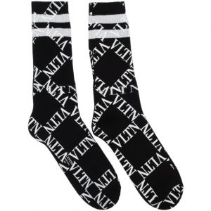 Valentino Black and White Valentino Garavani VLTN Grid Print Socks Valentino Black and White Valentino Garavani VLTN Grid Print Socks