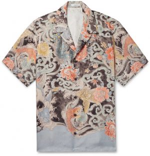Valentino - Camp-Collar Printed Silk-Twill Shirt - Men - Blue Valentino - Camp-Collar Printed Silk-Twill Shirt - Men - Blue