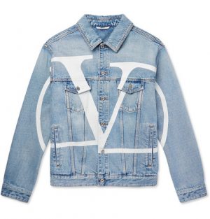 Valentino - Distressed Logo-Print Denim Jacket - Men - Light blue Valentino - Distressed Logo-Print Denim Jacket - Men - Light blue
