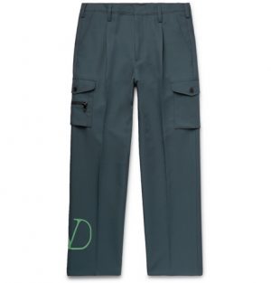 Valentino - Pleated Logo-Print Tech-Jersey Cargo Trousers - Men - Green Valentino - Pleated Logo-Print Tech-Jersey Cargo Trousers - Men - Green
