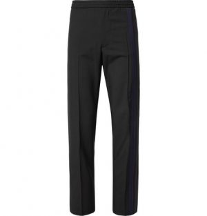 Valentino - Striped Wool and Mohair-Blend Drawstring Trousers - Men - Black Valentino - Striped Wool and Mohair-Blend Drawstring Trousers - Men - Black
