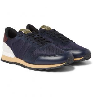 Valentino - Valentino Garavani Rockrunner Mesh, Leather and Suede Sneakers - Men - Navy Valentino - Valentino Garavani Rockrunner Mesh, Leather and Suede Sneakers - Men - Navy