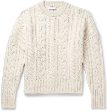 sweater ami wool knit cable oversized mens