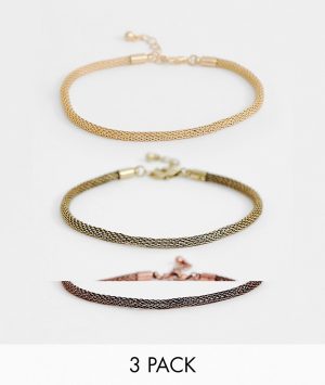 ASOS DESIGN 3 pack mesh chain bracelets in gold tone - Gold ASOS DESIGN 3 pack mesh chain bracelets in gold tone - Gold