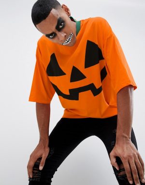 ASOS DESIGN Halloween oversized t-shirt with pumpkin print and half sleeve - Orange ASOS DESIGN Halloween oversized t-shirt with pumpkin print and half sleeve - Orange