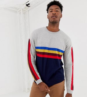 ASOS DESIGN Tall sweater with rainbow chest and sleeve stripes - Gray ASOS DESIGN Tall sweater with rainbow chest and sleeve stripes - Gray
