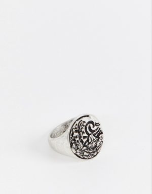 ASOS DESIGN chunky nautical ring with emboss in burnished silver tone - Silver ASOS DESIGN chunky nautical ring with emboss in burnished silver tone - Silver