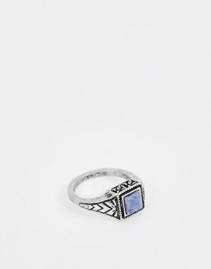 ASOS DESIGN ditsy ring in burnished silver with navy stone - Silver ASOS DESIGN ditsy ring in burnished silver with navy stone - Silver