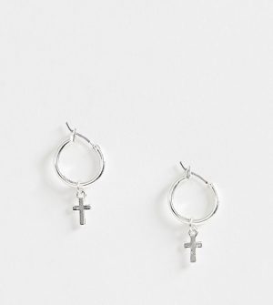 ASOS DESIGN hoop earrings with cross in silver tone - Silver ASOS DESIGN hoop earrings with cross in silver tone - Silver