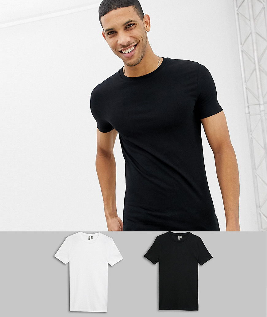ASOS DESIGN muscle fit crew neck t-shirt with stretch 2 pack multipack ...