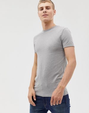 ASOS DESIGN muscle fit crew neck t-shirt with stretch and roll sleeve in gray - Gray ASOS DESIGN muscle fit crew neck t-shirt with stretch and roll sleeve in gray - Gray