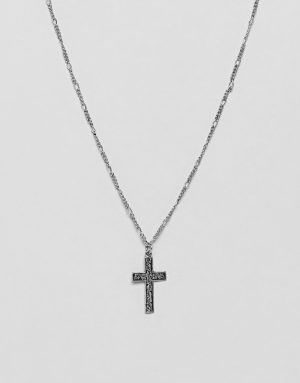 ASOS DESIGN necklace with embossed cross in burnished silver tone - Silver ASOS DESIGN necklace with embossed cross in burnished silver tone - Silver