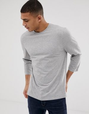ASOS DESIGN relaxed 3/4 sleeve t-shirt with crew neck in gray marl - Gray ASOS DESIGN relaxed 3/4 sleeve t-shirt with crew neck in gray marl - Gray