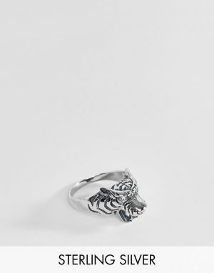 ASOS DESIGN sterling silver tiger ring with crystals - Silver ASOS DESIGN sterling silver tiger ring with crystals - Silver