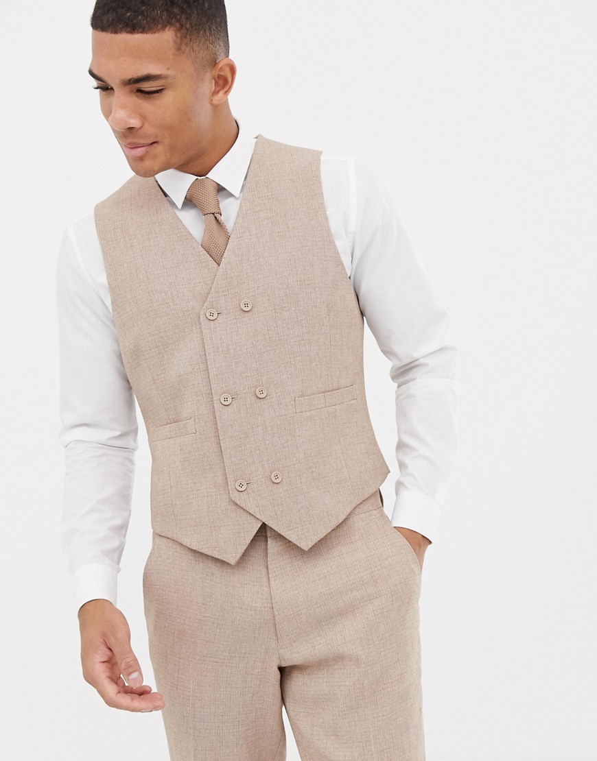 ASOS DESIGN wedding slim suit vest in camel cross hatch – Beige | The ...