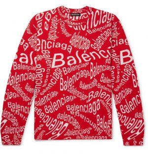 Balenciaga - Logo-Intarsia Virgin Wool-Blend Sweater - Men - Red Balenciaga - Logo-Intarsia Virgin Wool-Blend Sweater - Men - Red