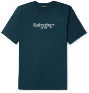 Balenciaga - Oversized Logo-Embroidered Cotton-Jersey T-Shirt - Men - Navy Balenciaga - Oversized Logo-Embroidered Cotton-Jersey T-Shirt - Men - Navy