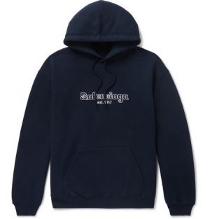 Balenciaga - Oversized Logo-Embroidered Fleece-Back Cotton-Jersey Hoodie - Men - Navy Balenciaga - Oversized Logo-Embroidered Fleece-Back Cotton-Jersey Hoodie - Men - Navy