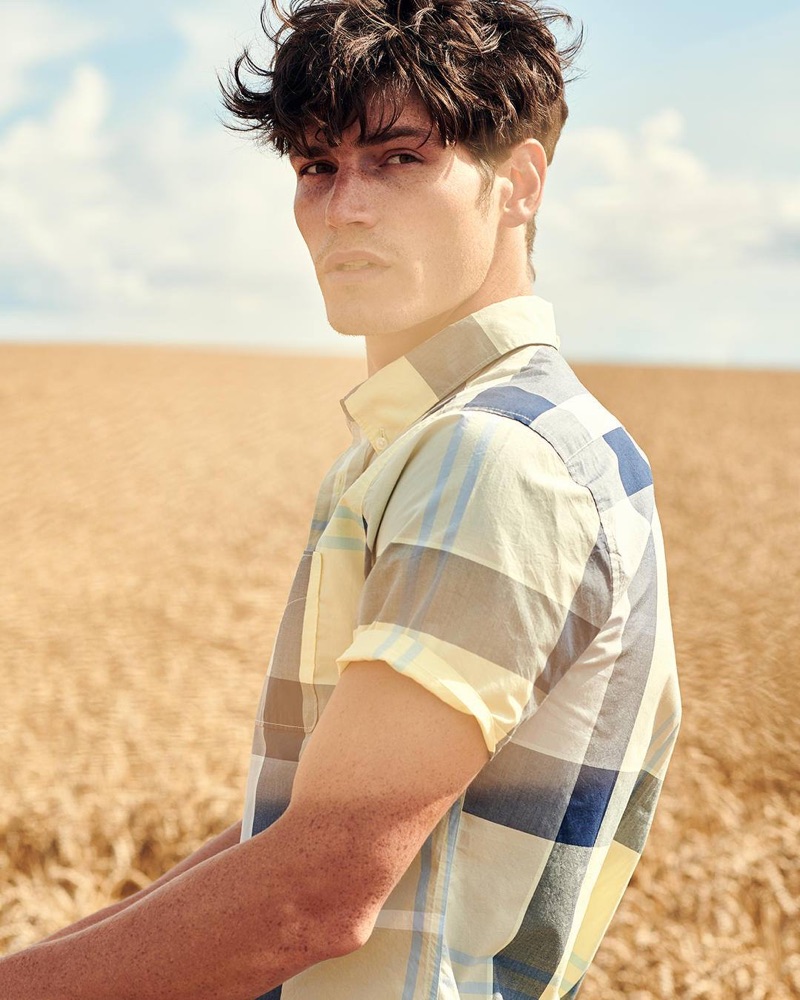 Sam Way sports a checked shirt from the Barbour Tartan fall-winter 2019 collection.