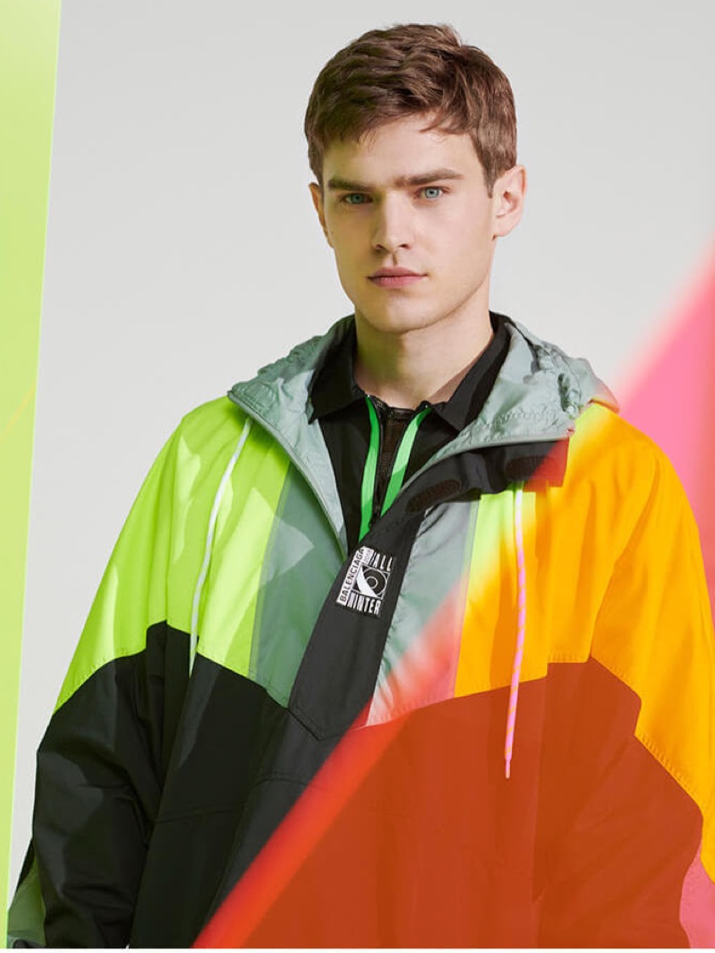 Going retro, Bo Develius sports a Balenciaga jacket.