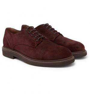 Brunello Cucinelli - Brushed-Suede Derby Shoes - Men - Burgundy Brunello Cucinelli - Brushed-Suede Derby Shoes - Men - Burgundy
