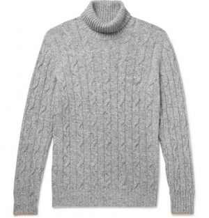 Brunello Cucinelli - Contrast-Tipped Mélange Cable-Knit Rollneck Sweater - Men - Gray Brunello Cucinelli - Contrast-Tipped Mélange Cable-Knit Rollneck Sweater - Men - Gray