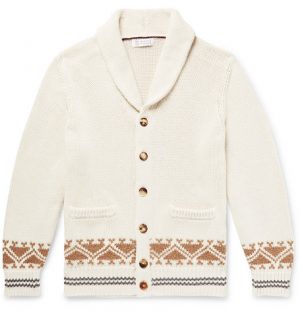 Brunello Cucinelli - Shawl-Collar Cotton-Jacquard Cardigan - Men - Off-white Brunello Cucinelli - Shawl-Collar Cotton-Jacquard Cardigan - Men - Off-white