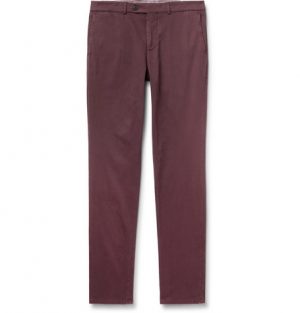 Brunello Cucinelli - Slim-Fit Cotton-Blend Twill Trousers - Men - Burgundy Brunello Cucinelli - Slim-Fit Cotton-Blend Twill Trousers - Men - Burgundy