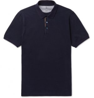 Brunello Cucinelli - Slim-Fit Grosgrain-Trimmed Cotton-Piqué Polo Shirt - Men - Navy Brunello Cucinelli - Slim-Fit Grosgrain-Trimmed Cotton-Piqué Polo Shirt - Men - Navy