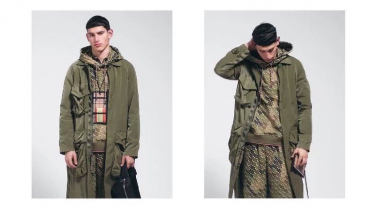Front and center, Alexis Chaparro appears in Burberry's pre-fall 2019 men's campaign.
