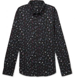 Club Monaco - Slim-Fit Printed Cotton-Poplin Shirt - Men - Black Club Monaco - Slim-Fit Printed Cotton-Poplin Shirt - Men - Black