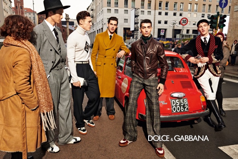 Ryoyu Katsushima, Dean Perona, Marco  Bellotti, Qaher Harhash, and Ivan Sudati come together for Dolce & Gabbana's fall-winter 2019 men's campaign.