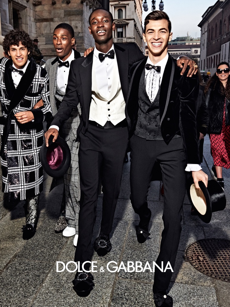 Francisco Henriques, Oliver Kludjeson, Charles Oduro, and Leonardo Dieter star in Dolce & Gabbana's fall-winter 2019 men's campaign.