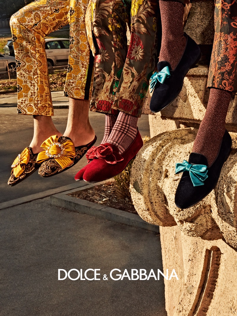 Embracing a dandy attitude, colorful loafers make the cut for Dolce & Gabbana's fall-winter 2019 men's campaign.