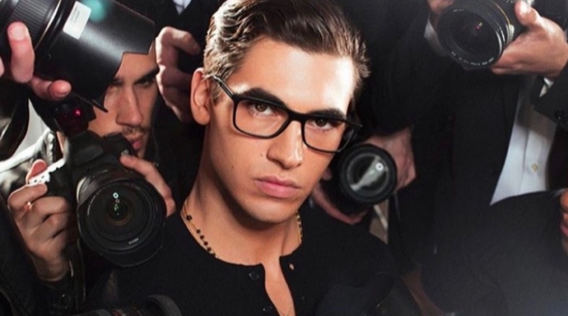 Marco Bellotti Faces the Flashing Lights for Dolce & Gabbana Eyewear Campaign Donning black framed glasses, model Marco Bellotti stars in Dolce & Gabbana's latest eyewear campaign.