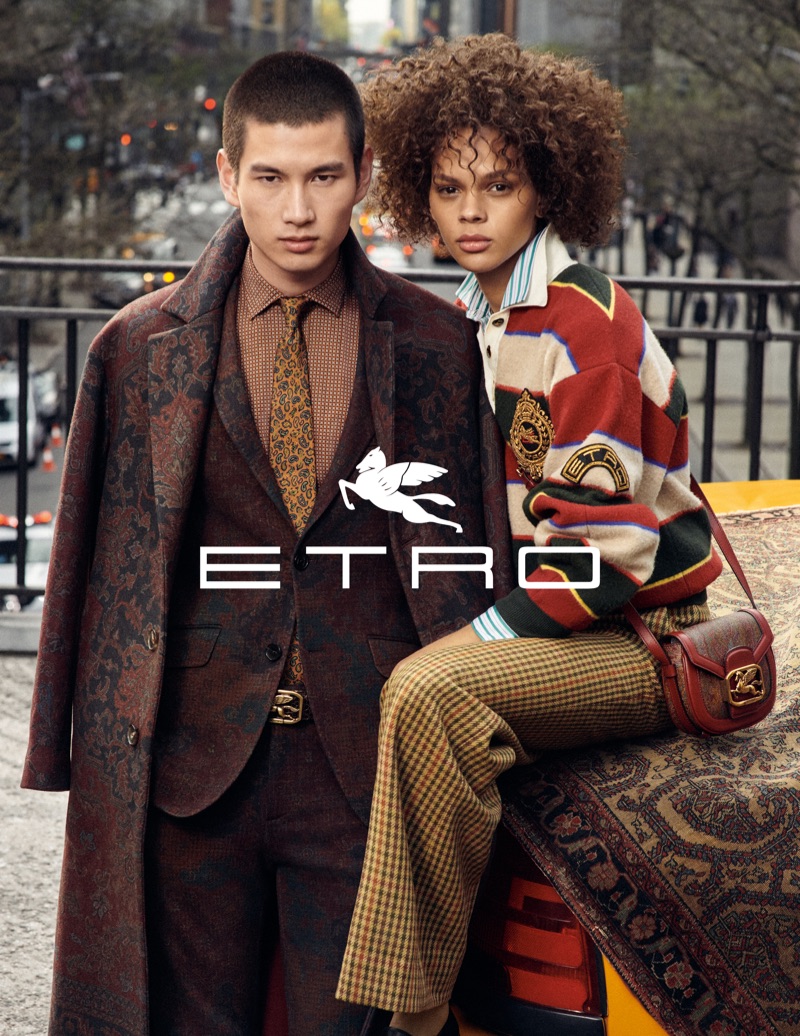 Kohei Takabatake and Hiandra Martinez front Etro's fall-winter 2019 campaign.