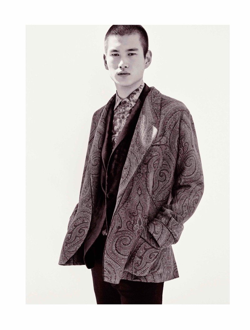 Front and center, Kohei Takabatake stars in Etro's fall-winter 2019 men's campaign.