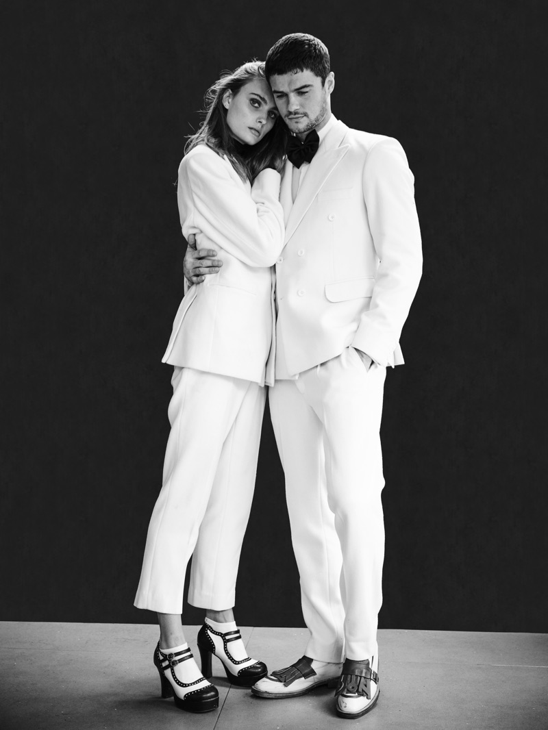 John Rowley photographs Erin Heart and Christian Williams in sleek white tailoring from Helen Anthony.