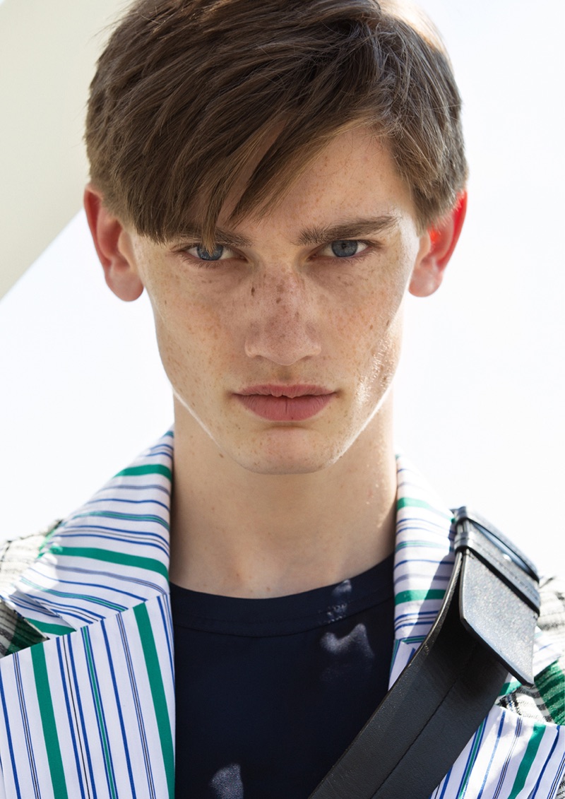 Fresh face Ilan van der Schaaf poses in a look from Kenzo.