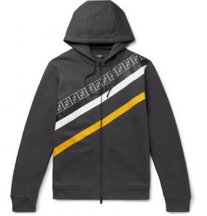 Fendi - Logo-Print Fleece-Back Cotton-Jersey Zip-Up Hoodie - Men - Gray Fendi - Logo-Print Fleece-Back Cotton-Jersey Zip-Up Hoodie - Men - Gray