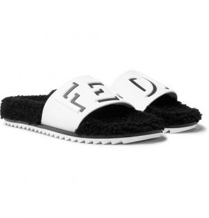 Fendi - Shearling-Lined Logo-Embossed Rubber Slides - Men - Black Fendi - Shearling-Lined Logo-Embossed Rubber Slides - Men - Black