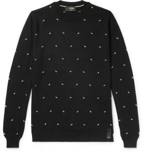 Fendi - Slim-Fit Intarsia Wool-Blend Sweater - Men - Black Fendi - Slim-Fit Intarsia Wool-Blend Sweater - Men - Black