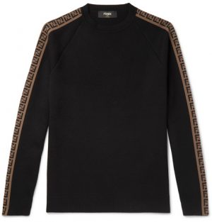 Fendi - Slim-Fit Logo-Intarsia Wool Sweater - Men - Black Fendi - Slim-Fit Logo-Intarsia Wool Sweater - Men - Black