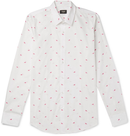 fendi poplin slim printed cotton shirt