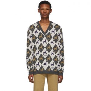 Gucci Beige and Grey Horse Jacquard Knit Sweater Gucci Beige and Grey Horse Jacquard Knit Sweater