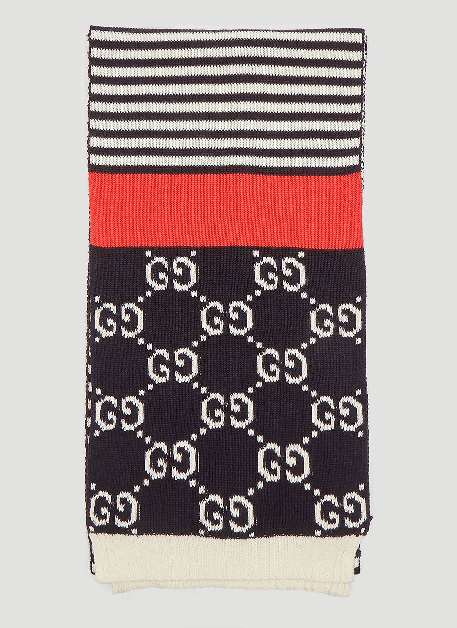 Gucci Gg Jacquard Stripe Scarf In Navy Size One Size Gucci Gg Jacquard Stripe Scarf In Navy Size One Size