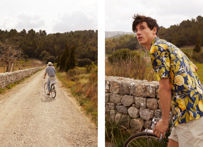 Pictured right, Nicolas Ripoll dons a lemon print resort shirt $12.99 by H&M.