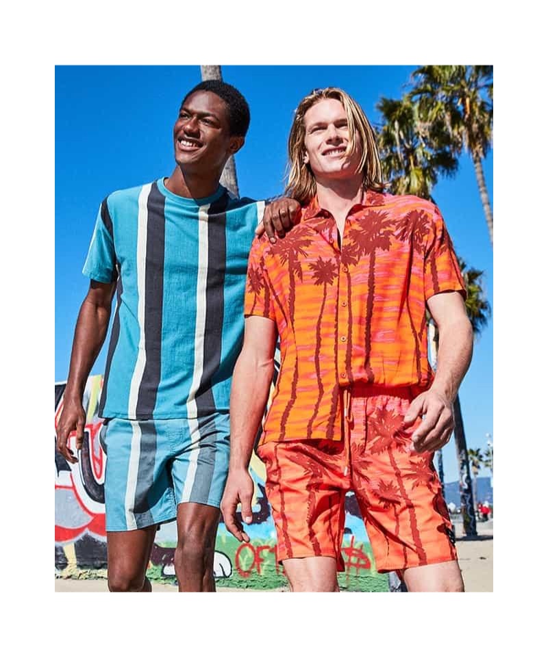 All smiles, Hunter Bach and Hamid Onifade sport colorful summer fashions from Macy's.